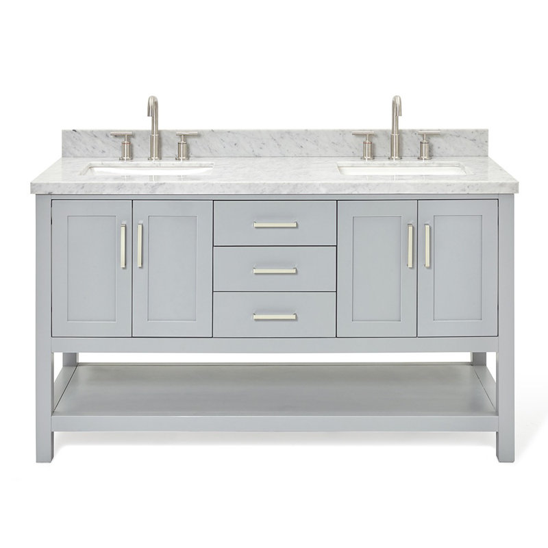 Magnolia Bath Vanity Oval Basin, Gray, Carrara White Marble, Rectangle 