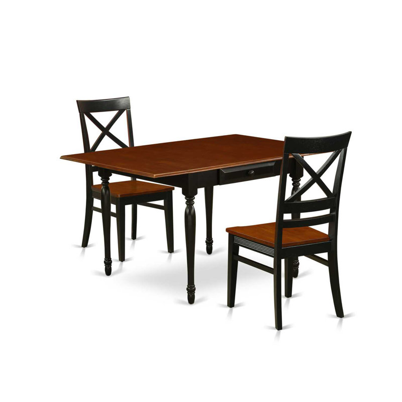 Rectangular Solid Wood Top With Dropleaf Dining Table Set, Black/Cherry, Black, 3 Pieces: 1 Table, 2 Chairs
