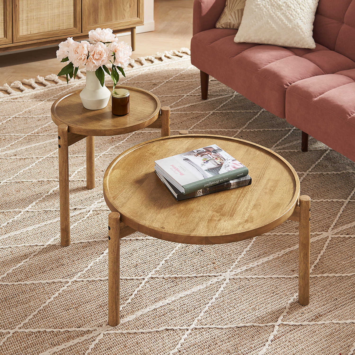 Ebern Designs 2 Piece Solid Wood Living Room Table Set & Reviews