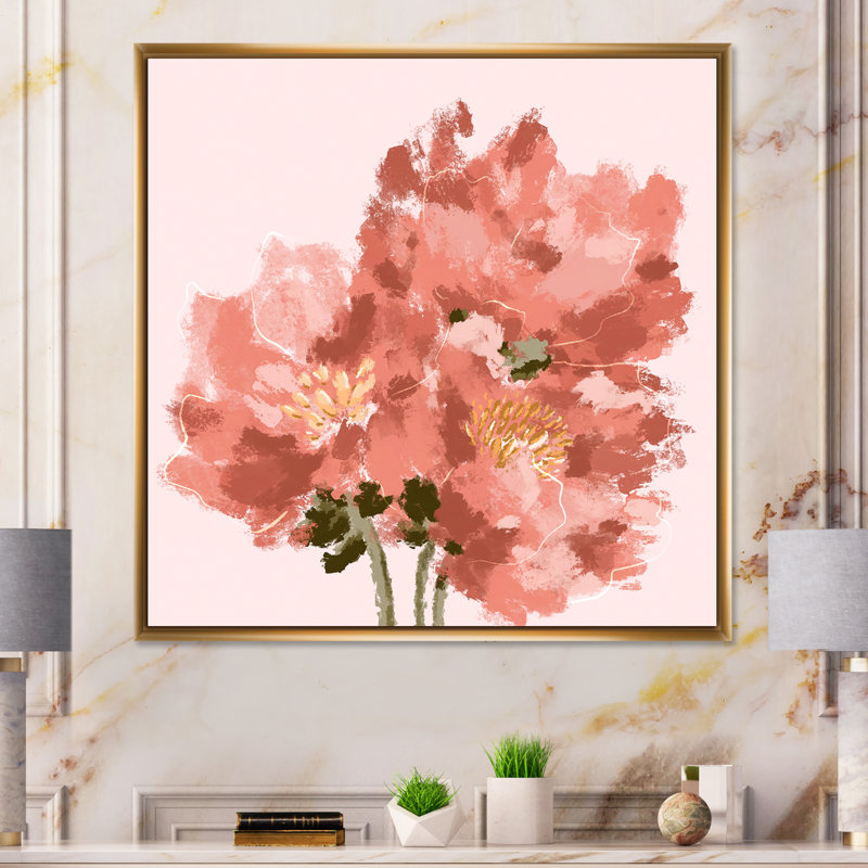 Bouquet de pivoines, fleurs, art mural traditionnel sur toile, H 16 po x l 16 po x P 1 po, Toile avec cadre flottant or
