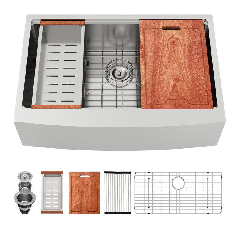 36'' L x 22" W Farmhouse Kitchen Sink Workstation Sink Stainless Steel Single Bowl Kitchen Sink