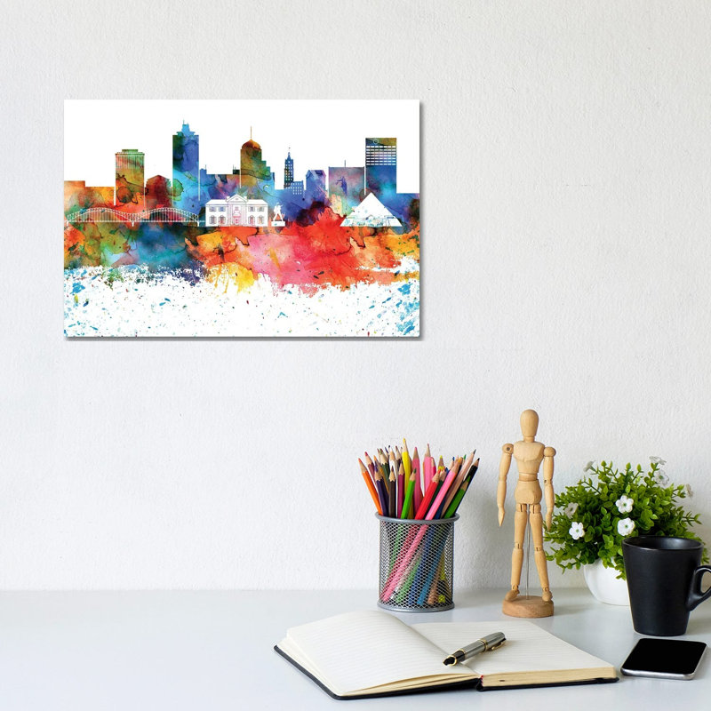 Memphis Skyline by WallDecorAddict - Wrapped Canvas Painting, 20.32 cm H x 30.48 cm W