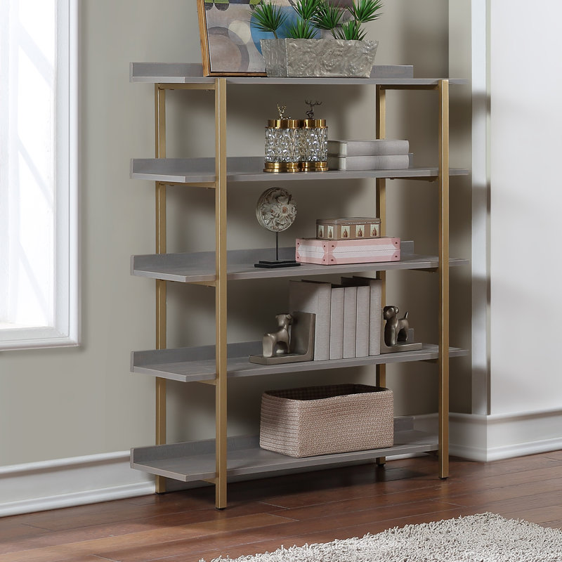 Auden 56.75"H 5-Tier Display Bookcase, Antique Gray