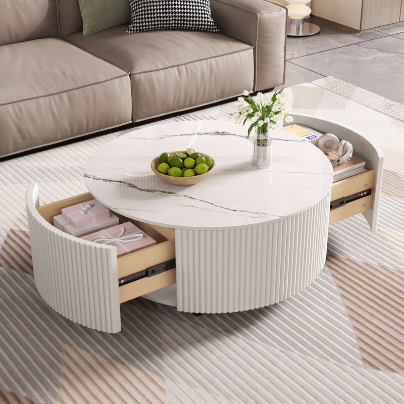 Marlene moderne et mobile avec roulettes, 2 tiroirs et plateau en pierre frittée durable, parfait pour les espaces compacts