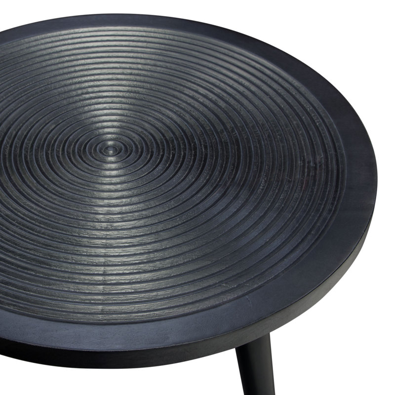 Vortex Round End Table In Solid Mango Wood Top In Black Finish & Iron Legs