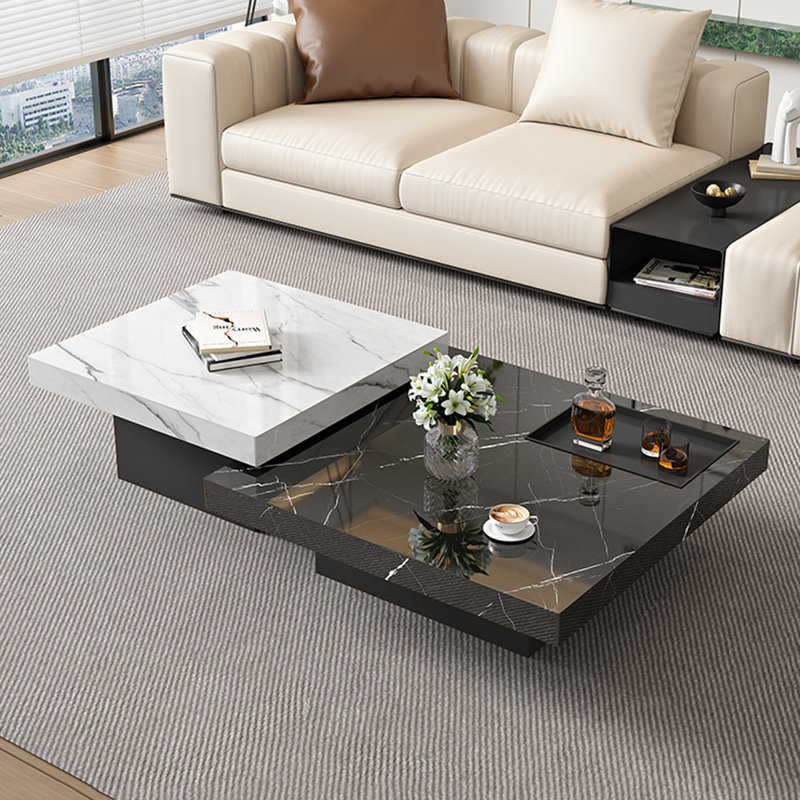 Ensemble de tables basses Modern Rock Plate, H 13,8 po x L 47,2 po x l 47,2 po, Noir / blanc