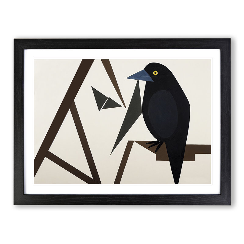 Abstract Crow Bird - Single Picture Frame Print, 34cm H x 46cm W x 2cm D, Black