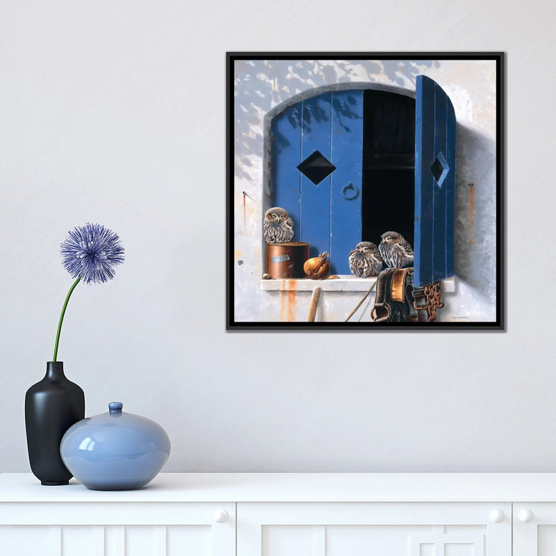«Visiting Birds I», impression sur toile, H 18 po x l 18 po x P 1,5 po, Toile avec cadre noir, Pas de tapis