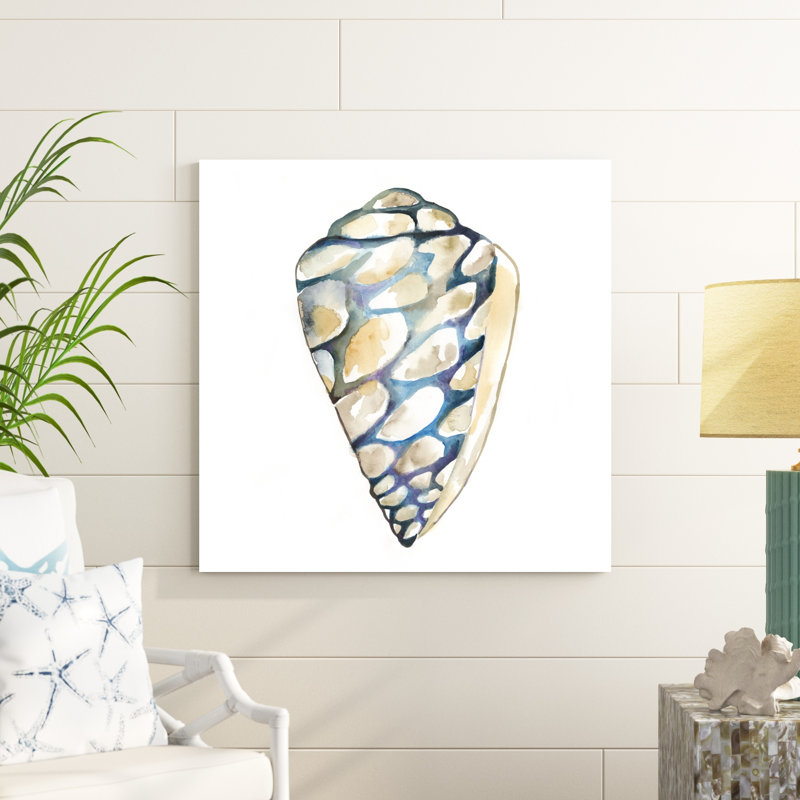 «Aquarelle Shells III», peinture sur toile, H 37,625 po x l 25,625 po, Cadre blanc