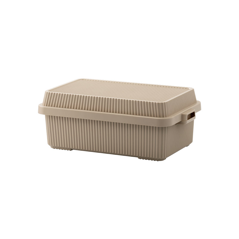 Like-it Plastic Storage Box Bin Beige Shallow Durable Organizer for Outdoor and Garage, Beige, 10.55" H x 16.61" W x 27.83" D