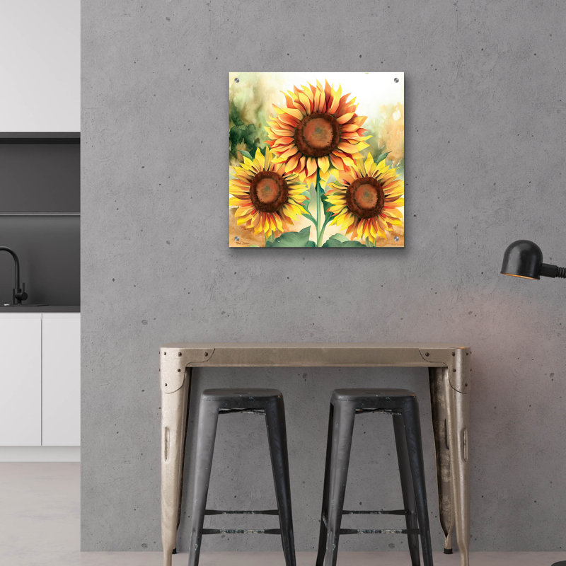  «Sunflower Trio» par Nicole DeCamp, art mural en verre acrylique, 24 po x 24 po, H 24 po x l 24 po