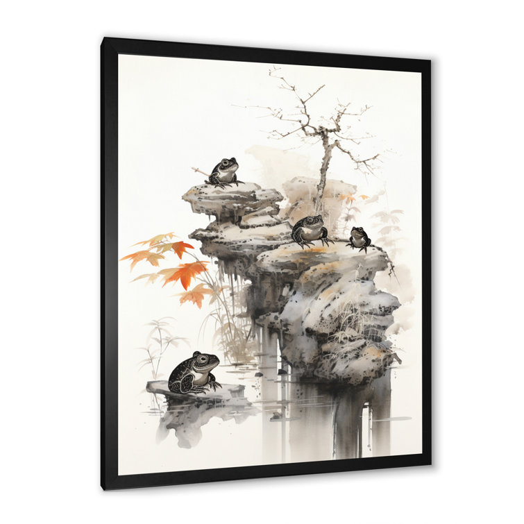 Nublin Asian Art Frog Toads II Framed On Canvas Print Red Barrel Studio Format: Black Floater Framed, Size: 20 H x 12 W x 1 D