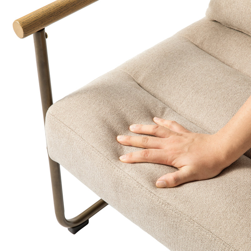 Chaise d'appoint rembourrée en métal avec accoudoirs Mid-Century