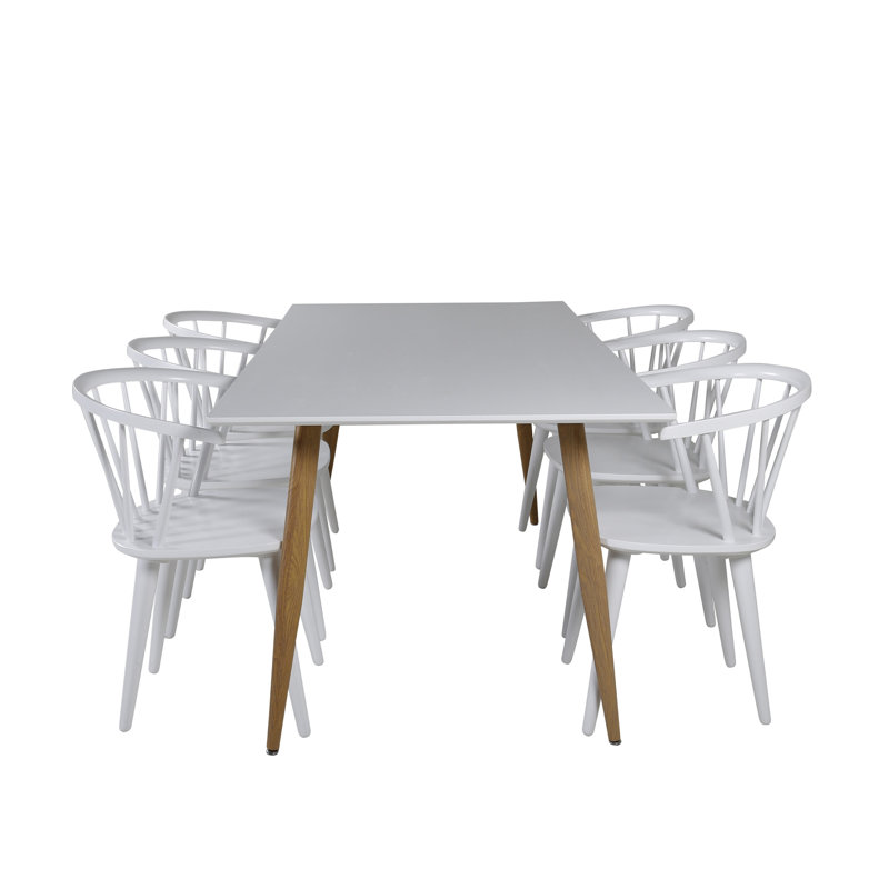 Carney 6 - Person Dining Set, White, White