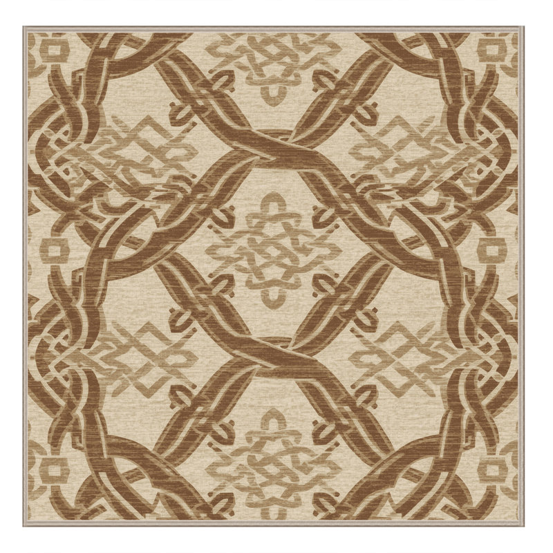 Machine Washable Arverne Classic Trellis Rug in Beige – Beige Binding, 4' Square