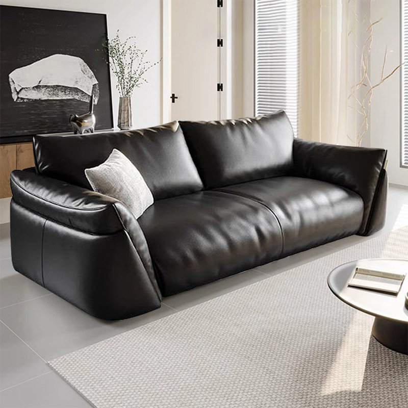 Causeuse-coussin standard en cuir véritable noir, 31.5" H x 74.8" W x 39.37" D, Noir