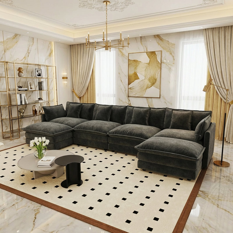 Hibbell Comfort U Shaped Couch With Reversible Chaise, Modular Large U-Shape Sectional Sofa, Double Extra Ottomans