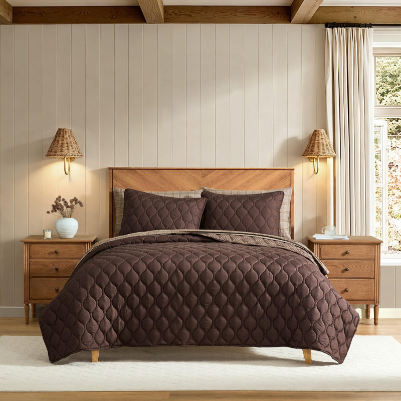 Ensemble de courtepointe réversible brun Nautica Ogee Stitch, Grand lit