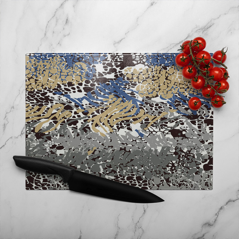Mixed Animal Print Glass Chopping Board, 28cm L x 20cm W