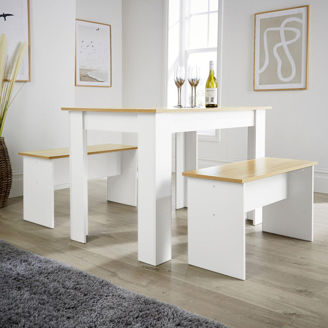 Dining Set Table Benches Wooden Unit Kitchen Furniture Seats 4 Two Tone
