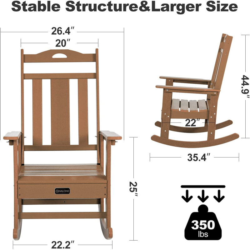 Chaise berçante d'extérieur en PEHD Theado, Teck
