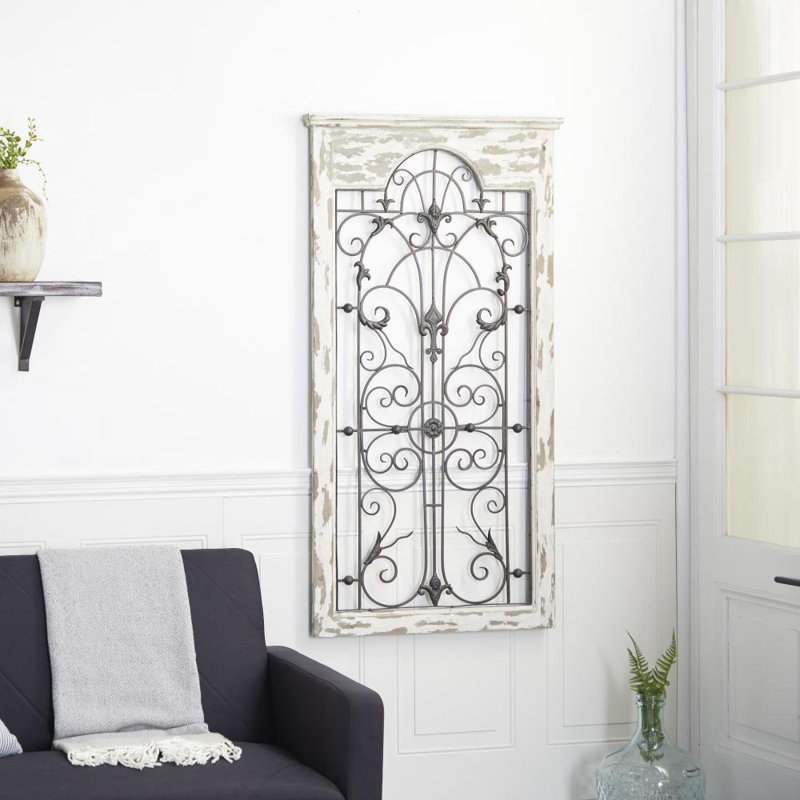 Décoration murale en bois blanc et métal Gate