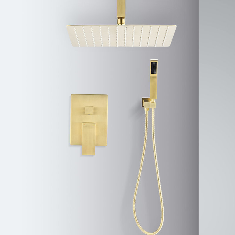 Ceiling Mounted Shower System , Brushed Gold - 16" Head And Handheld Natural Rainfall Simulation Hunt For Self-Cleaning Nozzle American Standard Bathroom Element System, & Creativity Accessory
