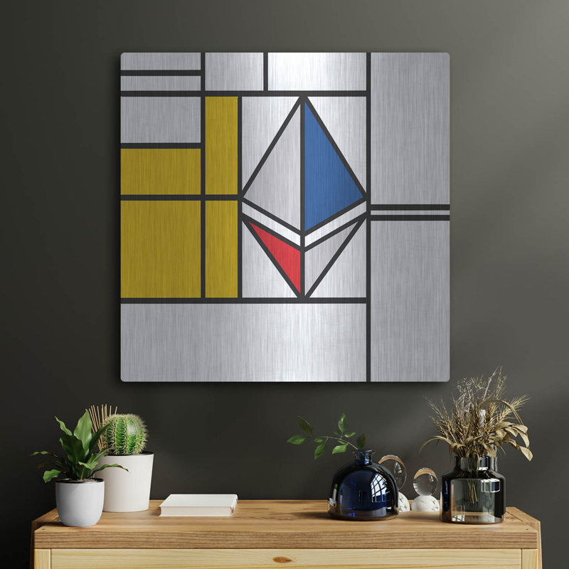 «Mondrian 3937 Ethereum Crypto Art» par Luxe Metal Portfolio, H 24 po x l 24 po