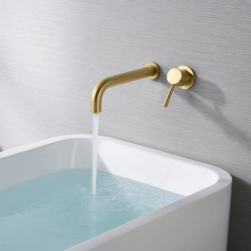 SUMERAIN Single Handle Wall Mounted Tub Faucet, High Flow Tub Filler with Brass Valve, Brushed Gold