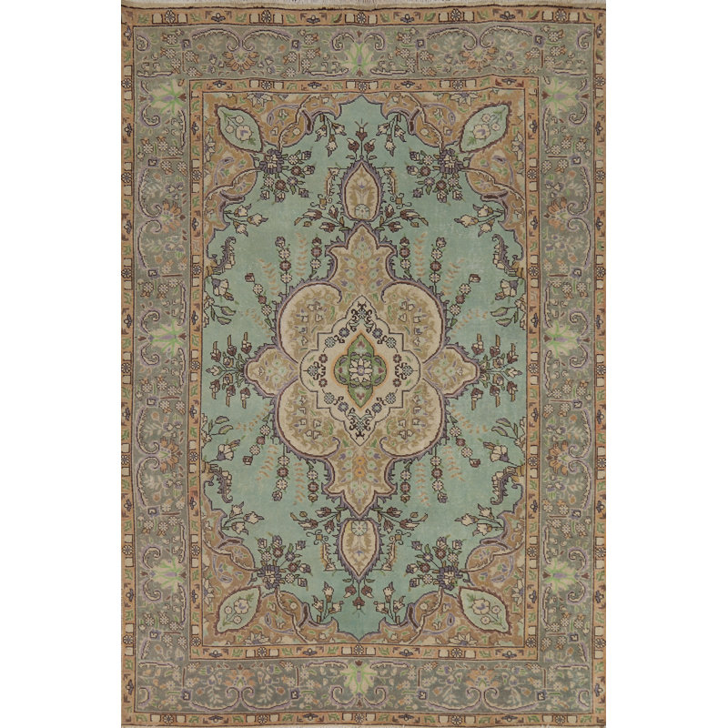 Tapis traditionnel turquoise vert médaillon 6 x 9