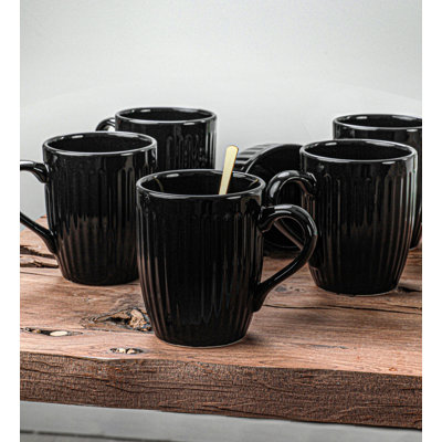 Ensemble de tasses en céramique de qualité supérieure (6 pièces), noir, 3,7 x 4,0 x 4,0 pouces | 100% antibactérien, résistant aux chocs thermiques, facile à nettoyer | Va au lave-vaisselle et au micro-ondes, parfait pour le café, le thé et les boissons chaudes