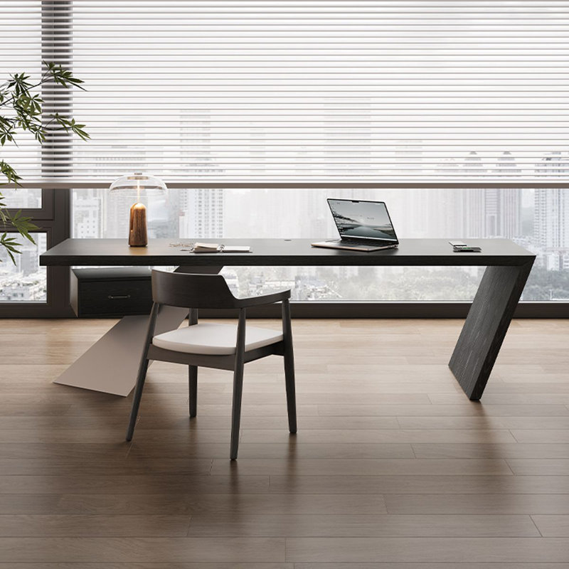 Bureau d'écriture rectangulaire en bois massif noir avec 1 tiroir, bureau d'ordinateur, H 29,53 po x l 86,61 po x P 31,5 po