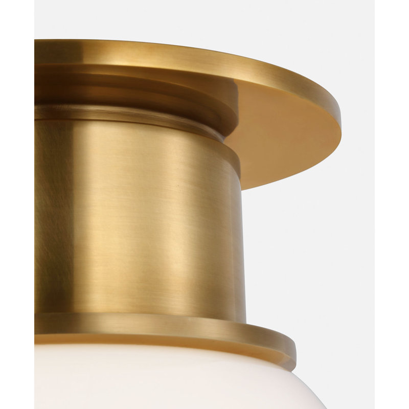 Callan Flush Mount with White Glass Dome, Antique-Burnished Brass, 11" H x 9" W x 9" D