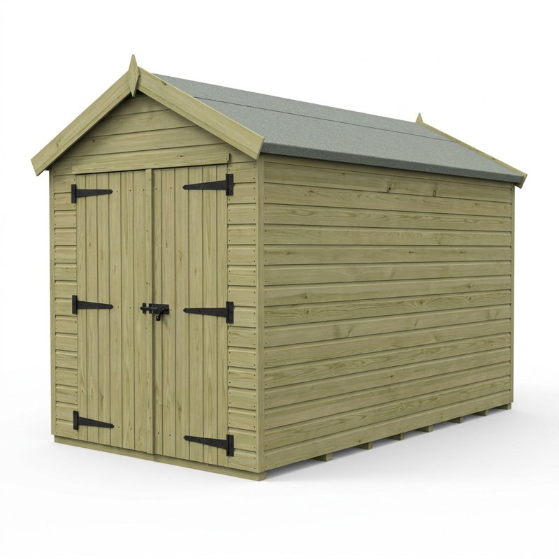 Total Sheds 7ft x 10ft Apex Garden Shed - Double Door - No Windows - Pressure Treated Timber - UK Manufactured