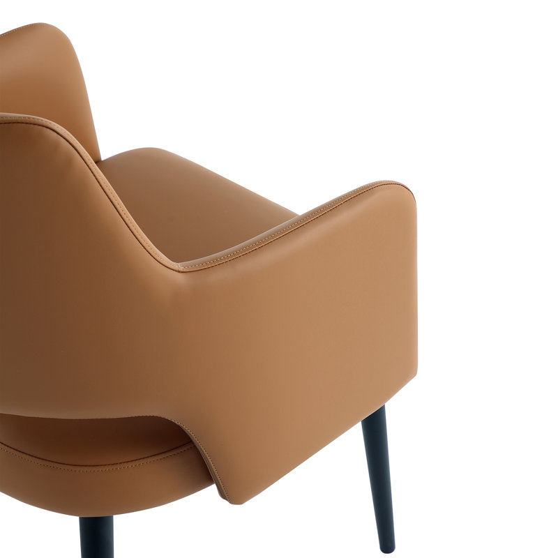 Hickson Leatherette Dining Arm Chair with Metal Legs in Stone, Saddle, 1