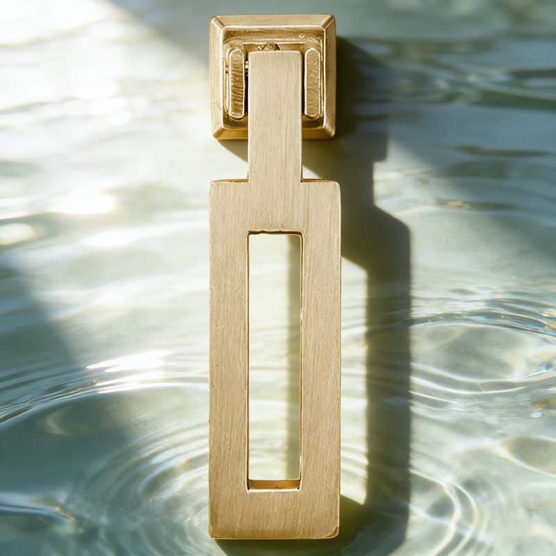 Rectangular Ring Pull Handles For Drawers And Cabinets, Brushed Brass Finish Zinc Alloy Hardware, Modern Hanging Design Furniture Pulls For Dresser Closet And Storage Box