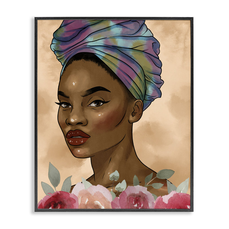 Exhilarating Beauty Female Portrait Giclee Art, design by Marcus Prime, 14" H x 11" W, Midnight Black Framed Giclee