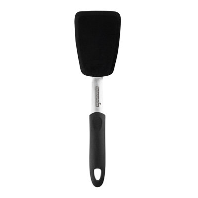 Restaurantware Silicone Spatula 1 Count 11.9 Inches Flexible Heat Resistant Silicone Turner, Black Nonstick Kitchen Cooking Flipper With Soft Touch Rubber Handle, Dishwasher-Friendly Ergonomic Design