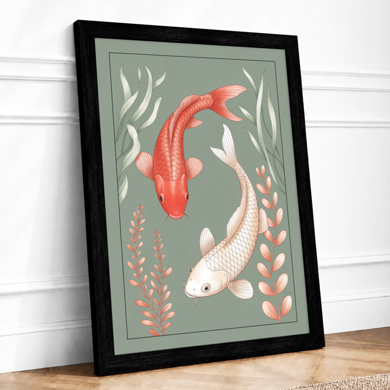 Koi in Garden Japandi 1 Piece Single Picture Frame Wall Art, A1 - 84.1 x 59.4 cm, Black