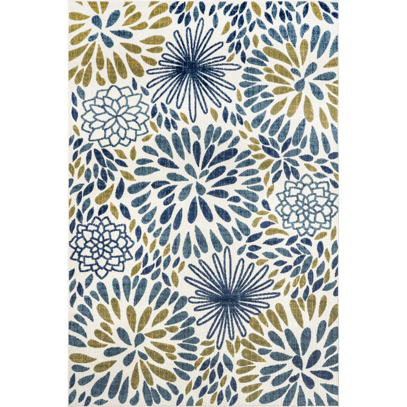 Tapis d'intérieur / extérieur à motif floral et cachemire Monique, Rectangle 7 pi 6 po x 9 pi 6 po