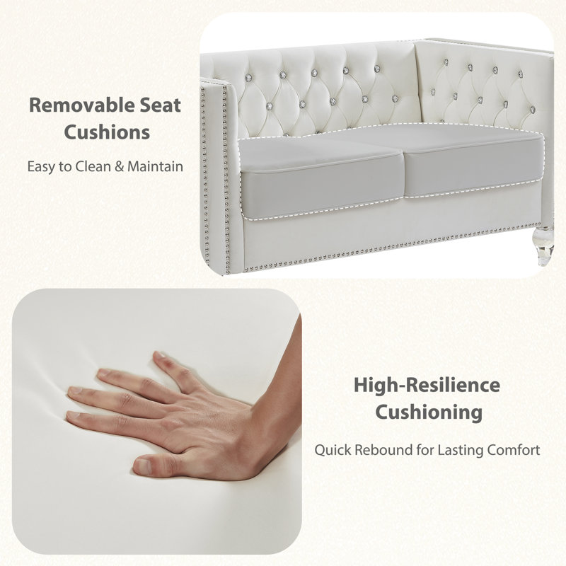 Eghosa 59.84'' Velvet Sofa, Beige Velvet