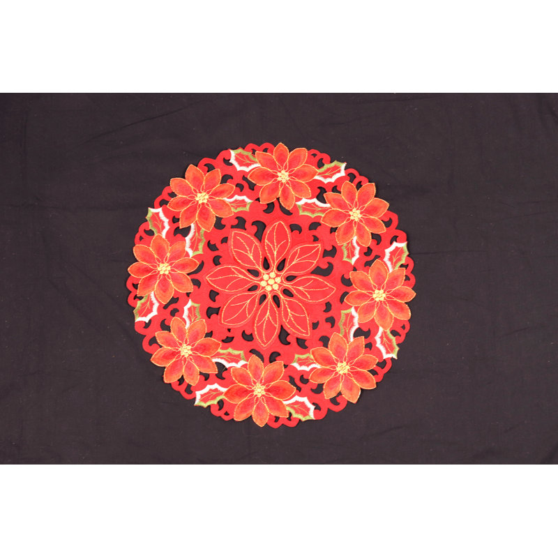 Bumpy Floral Round Christmas Tablecloth, 14" x 14"