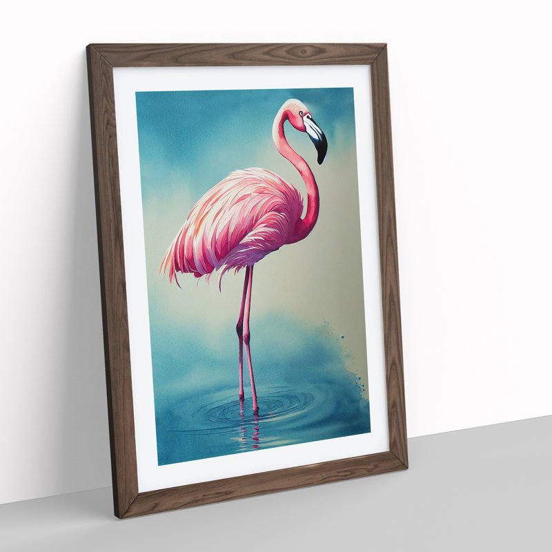 Flamingo In A Pond 1 Piece Single Picture Frame Wall Art, 64cm H x 46cm W, Brown
