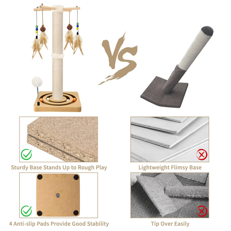 Cat Scratching Post, Sisal Scratching Posts For Indoor Cats Adults, 2 Mounting Methods Cat Scratcher With Hanging Ball And Interactive Toys For Kitten Cats, 25 Inches