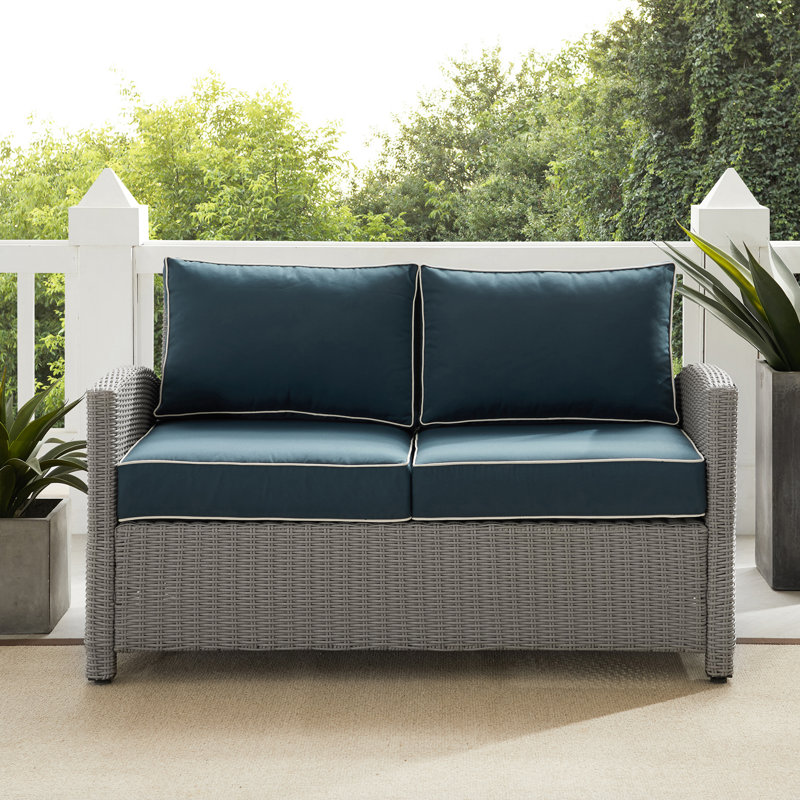 55'' Wide Metal Loveseat with Cushions, Navy, Gray