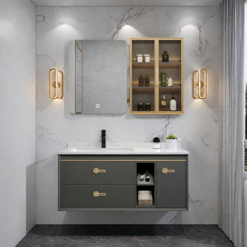 Nordic style light luxury bathroom cabinet, 19.6" H x 47.2" W x 20.4" D, Dark Gray