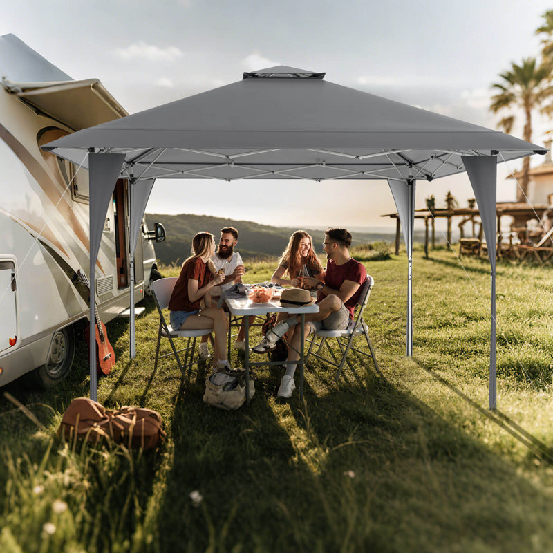 13 X 13 FT Pop up Gazebo Outdoor Canopy Tent with Portable Carrying Bag 8 Stakes, Gray