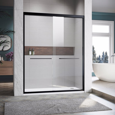 Sliding Shower Glass Door 44-48 In. W X 72 In. H, Adjustable Semi Frameless Shower Door, Certified Thick Clear Clear Tempered Glass, 304 Stainless Steel Handles