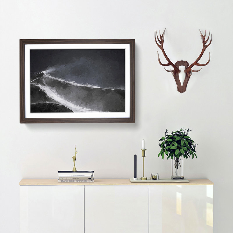 Snow upon a Mountain Peak in Abstract - Picture Frame Graphic Art Print, 27cm H x 36cm W x 2cm D, Walnut Framed