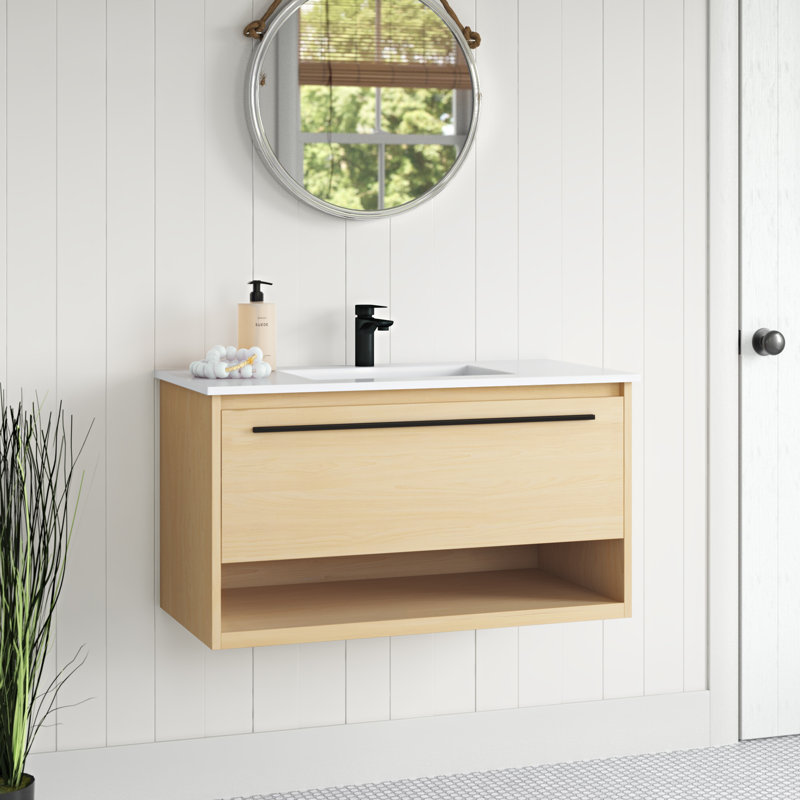 Roman 36'' Single Bathroom Vanity with Engineered Marble Top, Maple